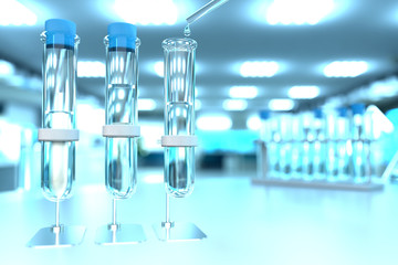 drink water quality test for viruses (like covid-2019) concept - laboratory proofs in modern biotechnology study office, medical 3D illustration