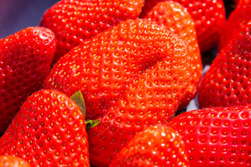 Strawberry. Fresh organic berries macro. Fruit background. Full frame. Detail. Shallow focus.