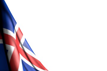 beautiful isolated picture of Iceland flag hanging in corner - mockup on white with space for content - any holiday flag 3d illustration..