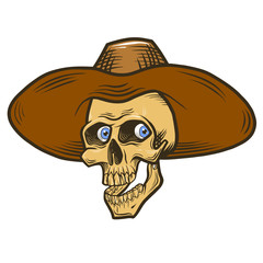 Vector illustration of a skull in a hat. 