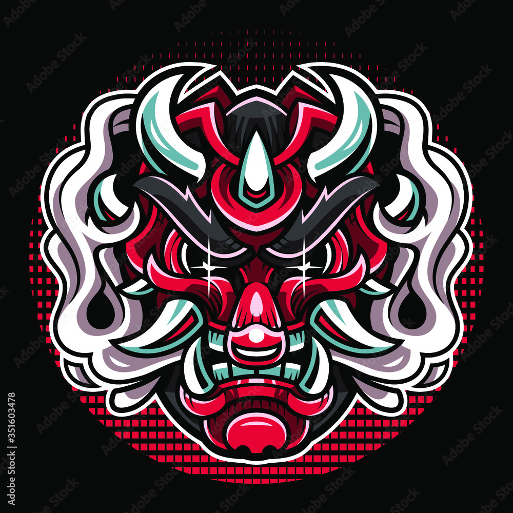 Wall mural oni head mascot logo design