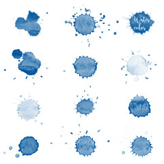 Blue splashing watercolor blot brush set