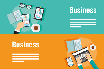 business banners with laptop and icons