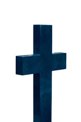 Obraz premium Beautiful black marble cross isolated on white background. Dark stone Orthodox cross. Vertical.