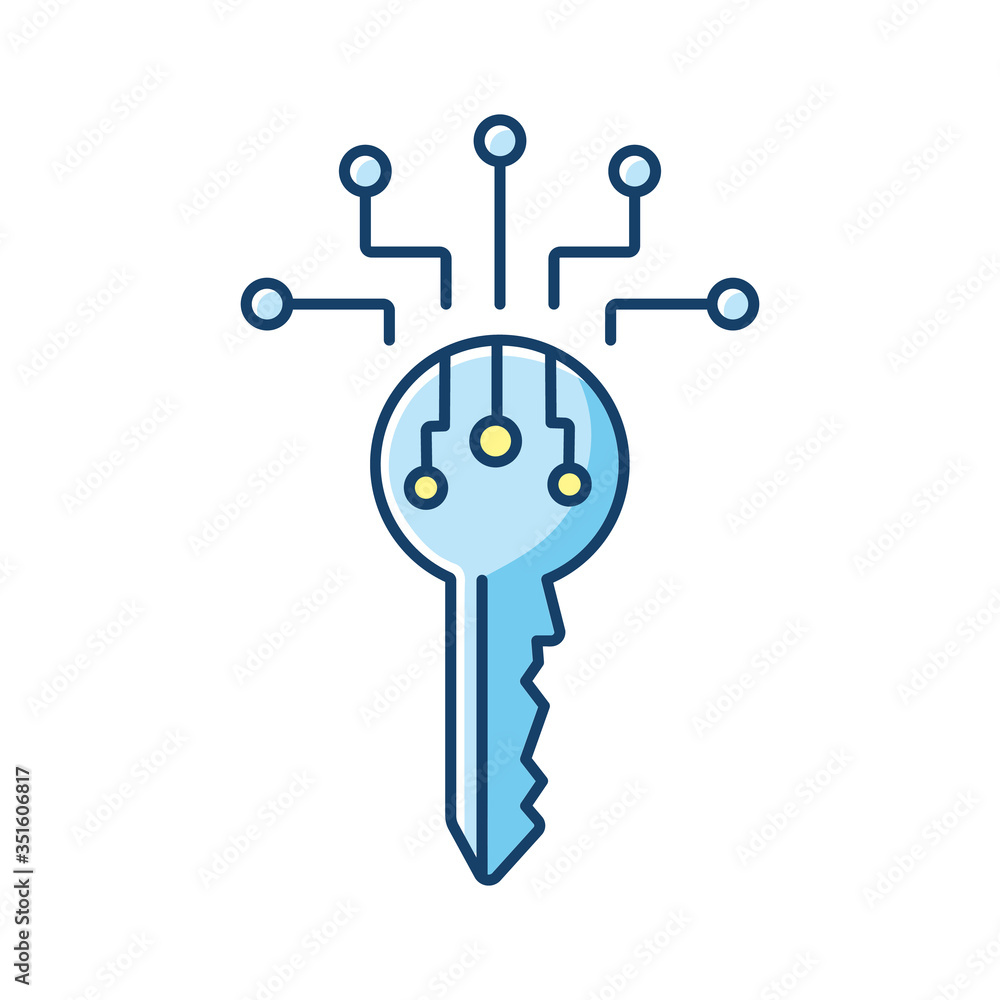 Poster digital key blue rgb color icon. personal information security. data encryption. electronic key. pri