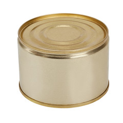 Close up of tin can isolated on white background