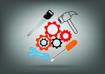 Mechanics Tools vector icon gray background.