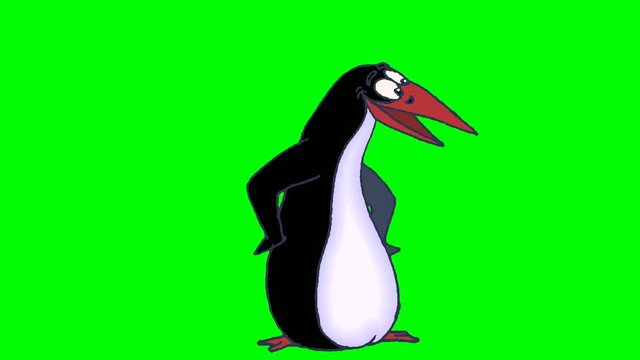 Cartoon character penguin-three different characters-different movements in a loop on a chromakey background.