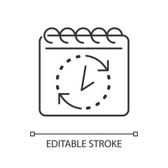 Deadline pixel perfect linear icon. Countdown to project. Time control for task. Month agenda. Thin line customizable illustration. Contour symbol. Vector isolated outline drawing. Editable stroke