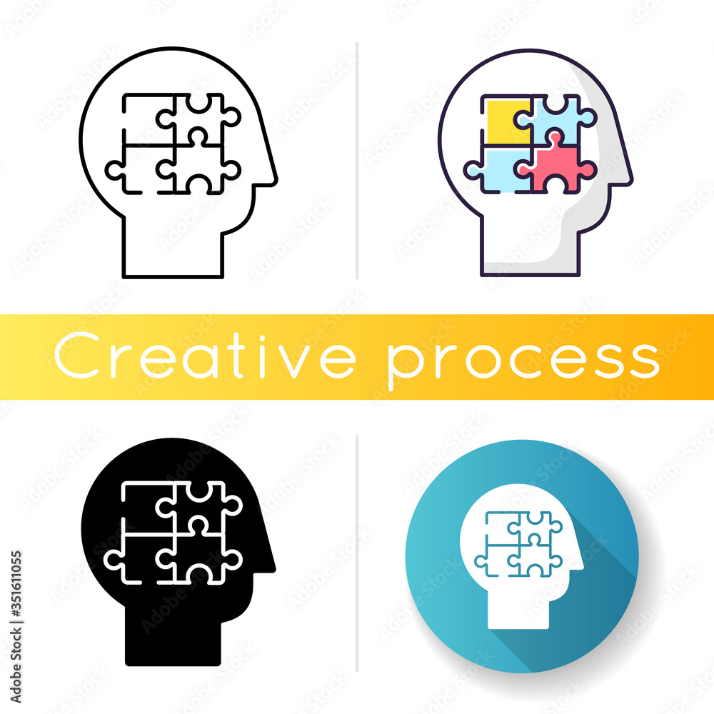 Poster elaboration icon. puzzled mind. logical mindset. counseling for psychological problem. analysis for 