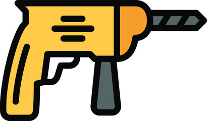 Yellow Cordless Drill Machine Vector Color Icon Design, Round Hole Maker Device on white background, Electrical and Industrial Power tools Concept 
