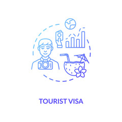 Tourist visa concept icon. Abroad vacation. Travel document application. Summer holiday planning idea thin line illustration. Vector isolated outline RGB color drawing
