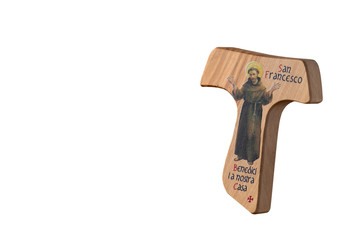 Tau, wooden cross in the shape of the letter t religious symbol of Saint Francis