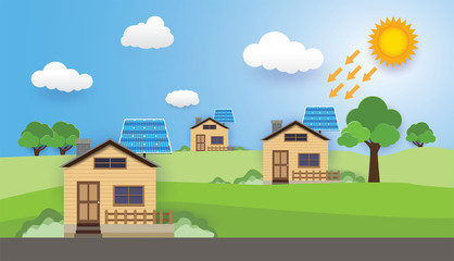 Naklejka premium Green energy and modern house, solar cell, ECO Friendly Home ,vector design