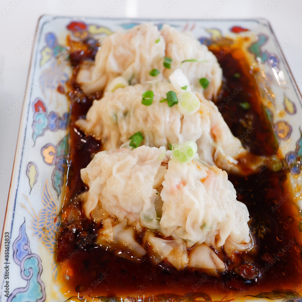 Wall mural streamed dumpling with chili and soy sauce, chinese food