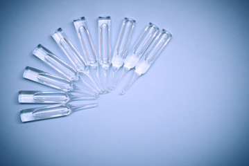 medical ampoules without inscriptions in a box, a place for recording