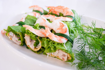 Shrimp roll wrapped with vegetable, healthy vietnamese food