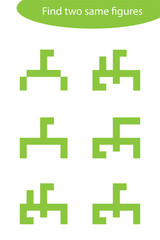 Find two identical figures, fun education game for children, preschool worksheet activity for kids, task for the development of logical thinking, vector illustration