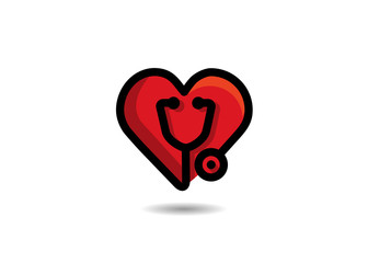 Medical stethoscope icon in the shape of a heart. Sign stethoscope isolated on white background. Vector illustration