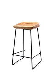 Steel frame high bar stool with a wooden seat. Loft style interior