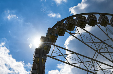 Budapest eye ferris big wheel detail with cabins in Budapest city centre, Hungary