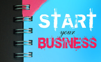Start your Business phrase words on Copybook page in cyan and magenta. Business concept
