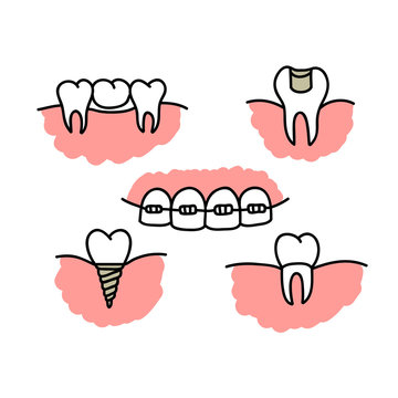 dental doodle set icons, vector illustration