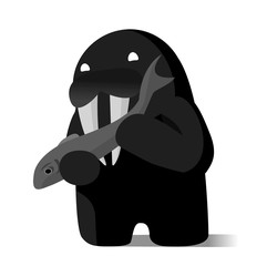 Fototapeta premium Walrus monster happy with a salmon