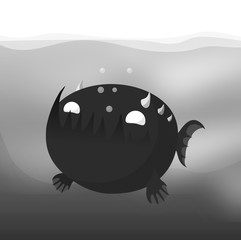 Fish monster swiming in a lake