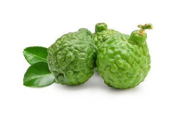 Kaffir lime (Bergamot) with leaves. Clipping path.