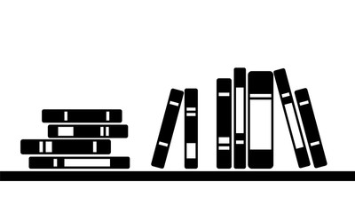 Monochrome books stand on shelf