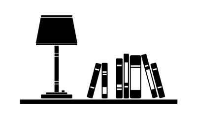 Monochrome lamp and books on shelf