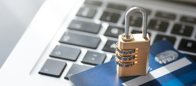 Banking security, credit card and padlock