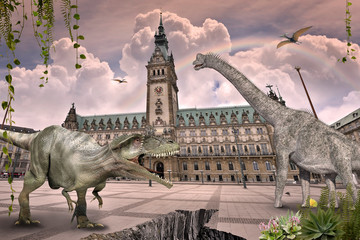Dinosaurier vor dem Hamburger Rathaus