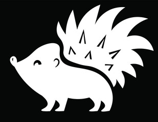 Hedgehog, cute animal , chalk vector isolated design elements on black background. Concept for logo, cards, print 