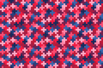 Seamless pattern of multi-colored pixel crosses. Stock illustration for web, print, textile, wrapping paper, scrapbooking, background and wallpaper 