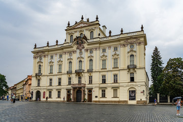 Fototapeta na wymiar Archbishop's Palace Castle district street of Prague in Czech Republic.