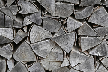 Background of dry chopped firewood logs in a pile