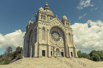 Fototapeta na wymiar The Monument Temple of Santa Luzia, dedicated to the Sacred Heart of Jesus in Viana do Castelo, Portugal. Its imposing rose windows are the largest in the Iberian Peninsula and the 2nd in Europe.