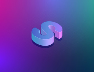 'THREE DEE' tech font character 'S', isometric vector illustration