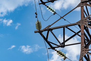 high voltage line support with wires and insulators