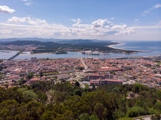 The view from the top of the Santa Luzia hill. Aerial view of Viana do Castelo and Limia River in Northern Portugal.