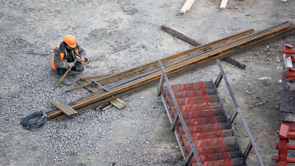 Workers - zero-cycle construction of the foundation of an entertainment center
