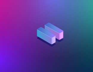 'THREE DEE' tech font equal character, isometric vector illustration