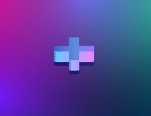 'THREE DEE' tech font plus sign character, isometric vector illustration