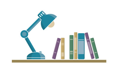 Color lamp and books on shelf