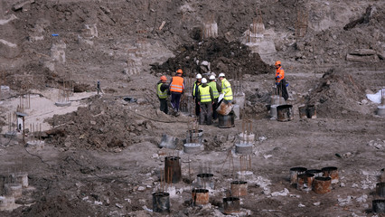 Workers - zero-cycle construction of the foundation of an entertainment center