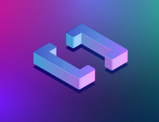 'THREE DEE' tech font bracket character, isometric vector illustration