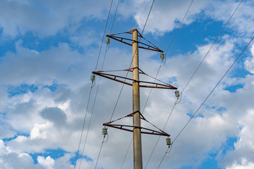 high voltage line support with wires and insulators