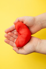 Red plasticine in children's hands